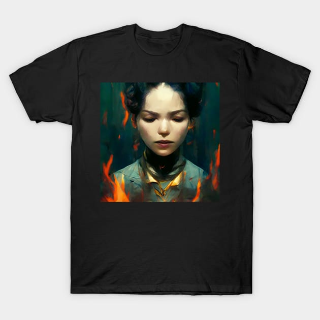 Forge Herself From Fire T-Shirt by Kazaiart